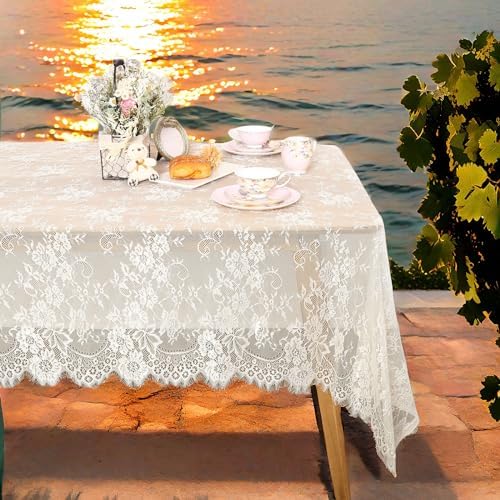 Ivory Lace Tablecloth Rectangular 60x120 Inch 2 Pieces Wedding Table Cloth - Image 5