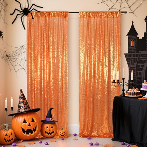Poise3EHome Orange Sequin Backdrop Curtains, 4 Panels 2FTx8FT Glitter Background for Halloween Party Birthday Party Wedding Christmas Thanksgiving Holiday Festival Decor - Image 6
