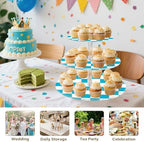 J JOYSAY Checkerboard Blue White Print Acrylic Cupcake Stand 3 Tier Dessert Table Display Set Clear Cake Stands for Party Baby Shower Wedding Decorations Easy Assembly Macaron Tower - Image 7