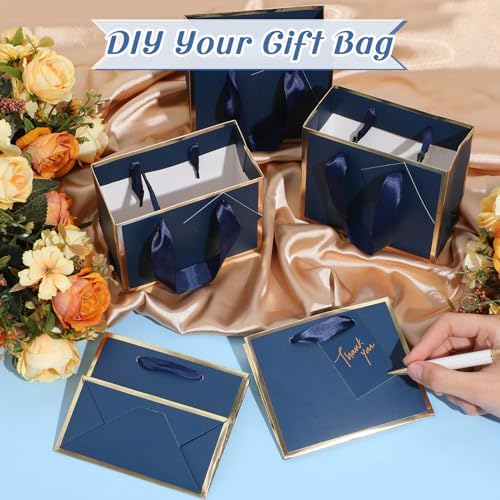 Yeaqee 100 Pcs Mini Metallic Paper Gift Bags with Handle, Navy Blue, Gold - Image 4