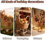 Vintage Wicker Stroller-Style Flower Basket with Wheels, for Wedding Party - Image 3