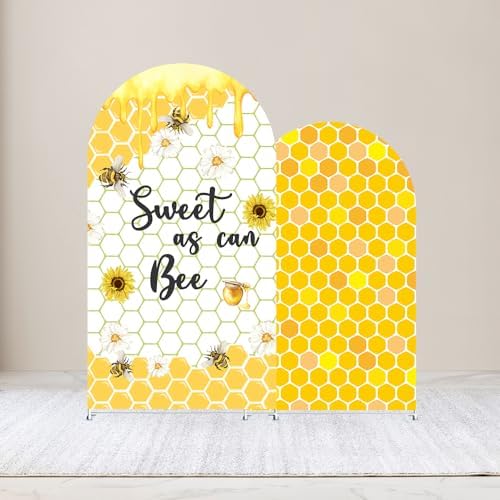 Set of 2 Arch Backdrop Covers Sweet Bee Theme Baby Shower 2PCS Spandex Stretchy Arch Cover for Honey Bees Birthday Party Banquet Decorations (Yellow,6FT & 5FT) - Image 2