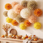 allydrew Fall Pom Pom Party Decorations for Autumn, Harvest, Thanksgiving, Weddings, Birthdays, Baby Showers (Set of 22) - Image 3