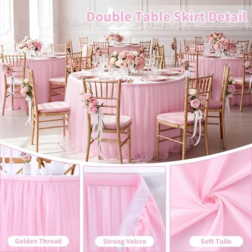9ft Pink Tulle Table Skirts for Rectangle or Round Tables - Ruffle Tulle Tutu Cloth Table Skirt Party Tablecloth for Wedding Baby Shower Dessert Buffet Banquet Table Decorations - Image 2