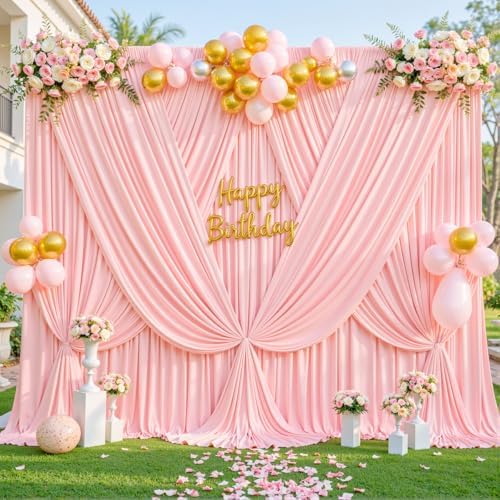 8 Panels Blush Pink Backdrop Curtain for Parties Wedding Wrinkle Free Pink Photo Curtains Backdrop Drapes Fabric Decoration for Baby Shower Birthday Party 40ft(W) x 10ft(H) - Image 3