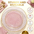 I00000 150 Pcs Clear Pink Plastic Plates, Disposable Hammered Party Plates - Image 4