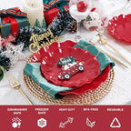 LIYH 50 Pcs Red Plastic Plates Reusable Christmas Plastic Plates Unbreakable Holiday Dinnerware Set Scalloped Plate for Christmas Day,Dishwasher Safe BPA Free (25Guests) - Image 6