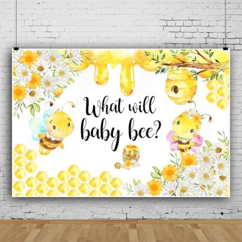 Bee Baby Shower Backdrop What Will Baby Bee Gender Reveal Background Floral Honeycomb Baby Shower Newborn Party Decoration Photo Backdrop Cake Table Banner Wall Decor 10x8ft - Image 3