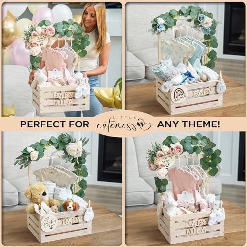 Wooden Baby Shower Crate Closet, Personalized Baby Shower Basket, Natural - Image 5