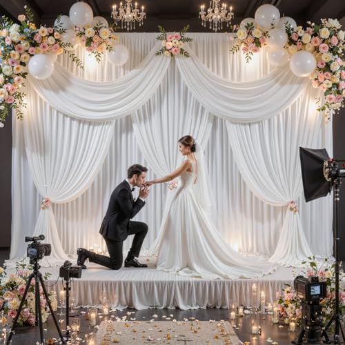 40x10FT Backdrop Curtains with Rod Pockets - Wrinkle Free Photo Stage Backdrop 8 Panels Curtains Drapes for Photography Wedding Party Baby Shower Decorations (White) - Image 2