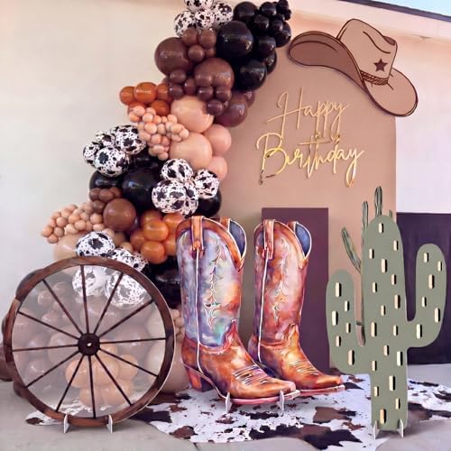 4 Pcs Western Party Decorations, Large Cowboy Birthday Party Decorations, 24 Inch Plastic Cardboard Cutouts Props, Wild West Themed Standups with Boots Wagon Wheel Cactus Hat for Photo Booth by Unknown