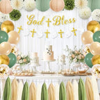 Sage Green and Gold Baptism Party Decorations - First Communion Decorations Boys Girls Christening Decor God Bless Banner Garland Tissue Paper Pom Poms and Balloons for Mi Bautizo Party Supplies - Image 4