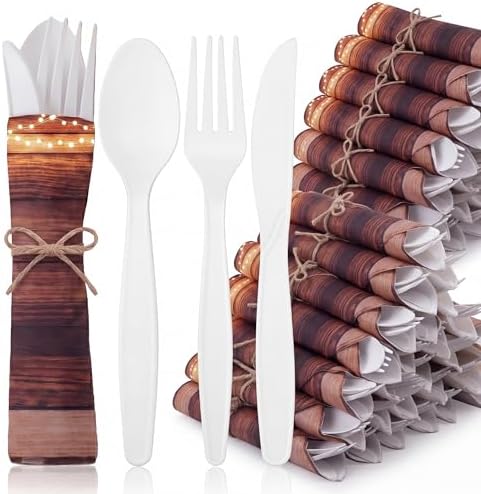400 Pcs Wood Grain Wedding Supplies for 100 Guests Rustic Party by Lanties
