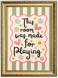 This Room Was Made For Playing Wall Art Funny Nursery Quote Sign Wall Decor Picture Cute Colorful Striped Poster Canvas Painting Print for Bedroom Kids Room Playroom 12x16 inch Gold Framed by Unknown