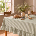 Striped Ruffled Tablecloth 60x120in Cotton Polyester Striped Tablecloth Rectangular Fits 8-10 Seater Table Farmhouse Vintage Table Cover for Home Kitchen Baby Shower Birthday Party Picnic (Sage Green) by partygreeting
