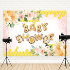 12x6ft Baby Shower Backdrop Bee Flower Honeycomb Floral Pink Yellow Background for Girl Baby Shower Party Decoration Cute Bee Themed Photo Booth Banner - Image 4