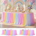 Wish Care 2 Pack Rainbow Tulle Tablecloth for 8 Foot Rectangle Tables Double Layer Tulle Tutu Skirt Unicorn Ruffle Pastel Table Cloth Stretch Fitted Table Covers for Girls Birthday Baby Shower Party by WishCare