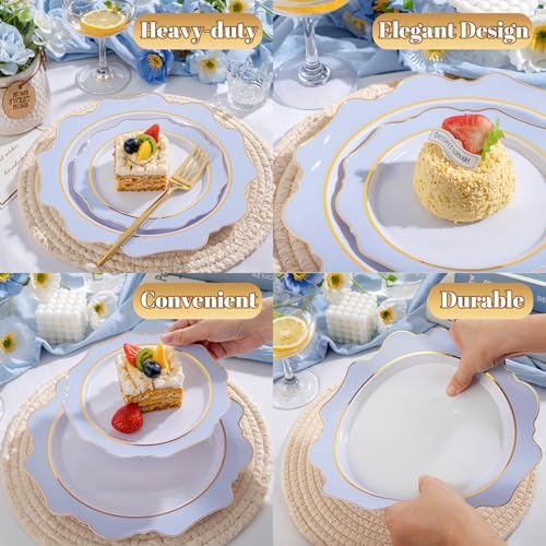 WDF 100PCS Blue Plastic Plates - Light Blue Plates Disposable - Heavy Duty Scalloped Plastic Plate for Parties/Wedding/Baby Shower (Pack of 2) - Image 4