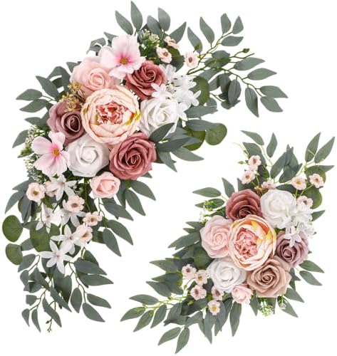 2 Pcs Wedding Arch Flowers Swag Rose Peony Garland for Ceremony by Ovveroche