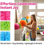 YARNOW 15pcs Tissue Paper Pom Poms - Tissue Paper Flowers for Fiesta Parties, Baby Shower, Birthday Decorations - 8, 10, 12, Inch Party Decor - Image 3