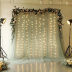 10x10FT Green Wrinkle Free Backdrop Curtains with Lights String for Parties - Photo Curtain Backdrop with Lights for Wedding Decorations, Bridal Baby Shower Birthday Party Photography Background - Image 2