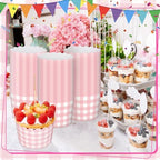 Vesici 150 Pcs Ice Cream Cups Gingham Party Supplies, 10 oz, Pink - Image 6