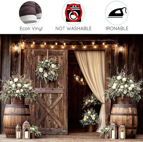 10X8FT Wedding Backdrop Rustic Floral Wooden Barn Door Bridal Backdrop Western Country Wedding Anniversary Ceremony Photography Background Valentine's Day Girl Birthday Party Photo Shoot Decorations - Image 6