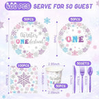 Pickmesh 400 Pcs Colored Winter Onederland Birthday Plates Cups and Napkins - Image 2