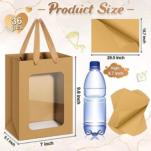 Zhanmai 36 Pcs Kraft Paper Gift Bags with Clear Window Handles, Brown - Image 2