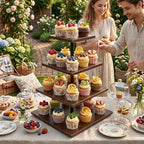 4-Tier Wooden Cupcake Stand, Rotating Cupcake Tower for 50 Cupcakes, Square Dessert Display Stand for Wedding Birthday Baby Shower Graduation Christmas Halloween Party - Image 6