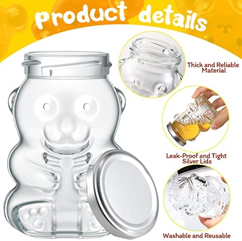 Patelai 24 Pack 4 oz Glass Bear Shaped Honey Jars with Lids Reusable Small Tilted Bear Glass Bottles Containers Dispenser for Candies, Birthday Wedding Party Favors(Classic, Silver) - Image 3