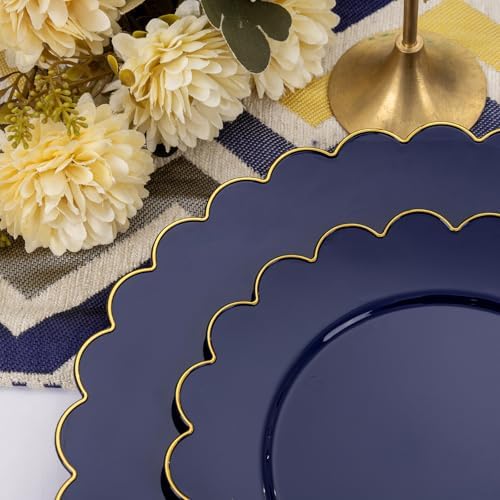 LIYH 210pcs Navy Blue & Gold Scalloped Plastic Plates, Premium Dinnerware - Image 5