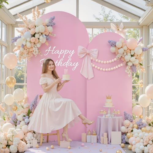 White Pink Photo Arch Backdrop Cover Set of 2-7.2ft and 6ft Arch Covers Stretchy Backdrop Spandex Baby Shower Arch Stand Covers for Girls Birthday Party Wedding Bridal Shower Background Decorations - Image 4