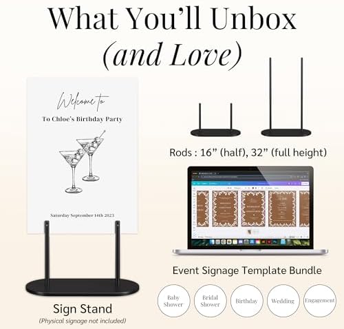 Black Wedding Welcome Sign Stand with Holder - Elegant Metal Easel Display for Seating Chart, Reception Signs, Welcome Board - 30+ Customizable designs for Baby, Bridal Shower - Versatile Party Sign Holder - Image 2