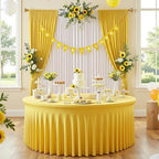 2 Pack 132 inch Yellow Round Tablecloth, Circle Stretch Table Cloths for 6 FT Tables, Wrinkle Free Round Table Skirt for Wedding Birthday Photography Party Social Events Engagement Party Decorations - Image 6