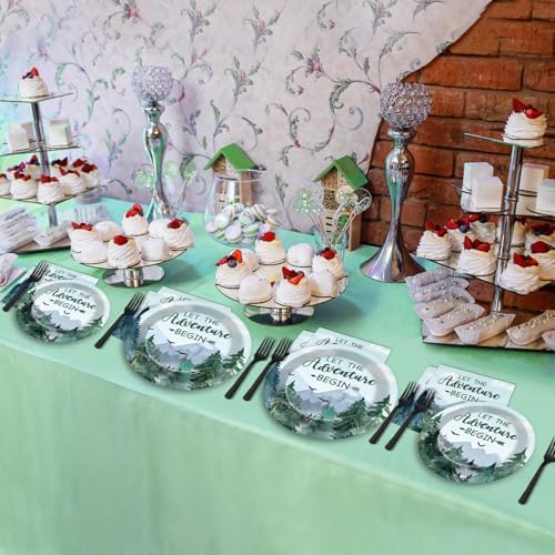 ZOIIWA 200 PCS Adventure Awaits Tableware Disposable Let The Adventure Begin Party Supplies Dinnerware Set Baby Shower Plates Napkins Birthday Party Decoration Serve 50 guest - Image 6