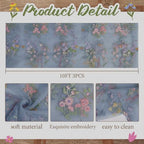 Blue Floral Table Runner 10ft Embroidery Tulle Spring Wildflower Table Runner Seasonal Summer Butterfly Kitchen Dining Gauze Decoration for Wedding Baby Bridal Shower Birthday Party (3 Pcs) - Image 2