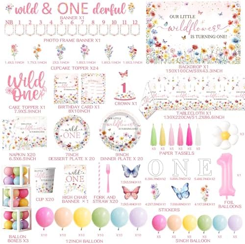 Wildflower First Birthday Decorations,295pcs wild One Birthday Decorations Girl Floral Plates and Napkins Cups Tablecloth Banner Backdrop for Our Little Wildflower Is Turning One Party - Image 6