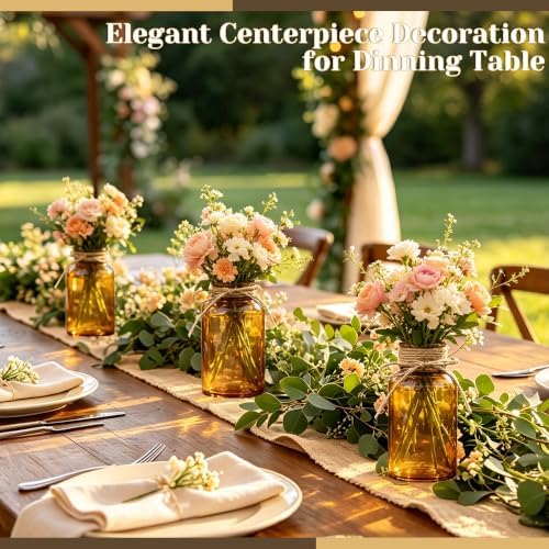 Mason Jar Glass Vases 6 Pack, Amber Flower Vase for Centerpieces - Image 6