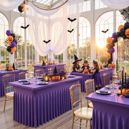 Spandex Tablecloth 6FT Rectangle Table Cover 4 Pcs Deep Purple Wrinkle-Free by Outpain