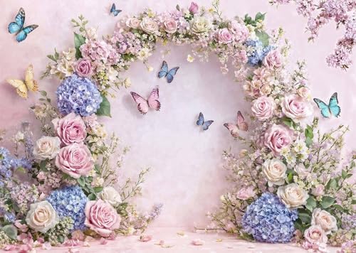 12x10ft Pink Butterfly Floral Backdrop Baby Shower Colorful Flowers Backdrops for Photograph Background Wedding Girl Birthday Table Cake Party Decorations Photo Studio Props by Unknown
