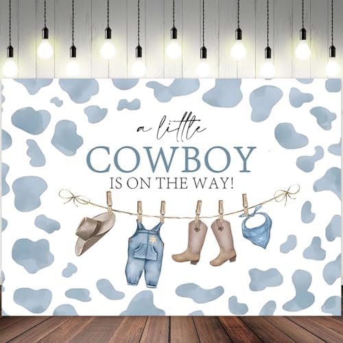 9x6ft Baby Shower Backdrop A Little Cowboy is On The Way Photography Background Wild West Rodeo Blue Clothes Hat Boots Cow Birthday Party Banner Decorations Newborn Parties Photo Booth Prop - Image 2