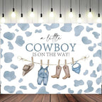 20x10ft Baby Shower Backdrop A Little Cowboy is On The Way Photography Background Wild West Rodeo Blue Clothes Hat Boots Cow Birthday Party Banner Decorations Newborn Parties Photo Booth Prop - Image 2