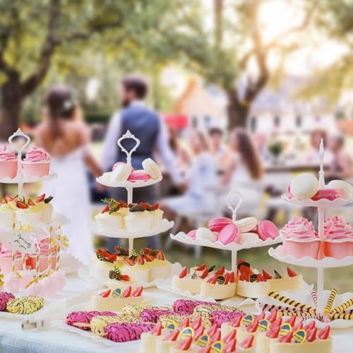 15 PCS Dessert Table Display Set White Cupcake Stand,3 Tiered Tray Stand Cup Cake Tower Holder, Cake Stand Serving Trays Dessert Display Stands for Tea Party Wedding Baby Shower-White - Image 2