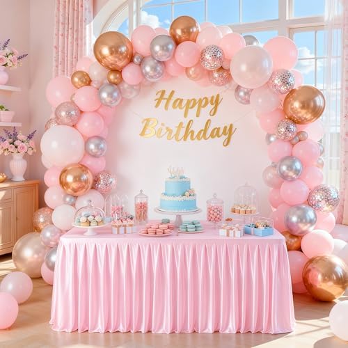Wish Care Pink Satin Table Clothes for 4 Foot Rectangle Tables - 4FT Wrinkle Resistant Glitter Rectangle Tablecloths, Party Table Covers for Wedding Banquet, Baby Shower, Birthday, Holiday Dinner - Image 2