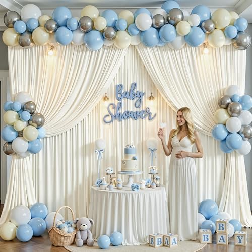 24x10FT Cream White Backdrop Curtains for Wedding Parties, Wrinkle Free Polyester Photography Backdrop Drapes for Baby Shower Birthday Parties Stage Background Stand Decorations 4x10ft,6 Panels - Image 3