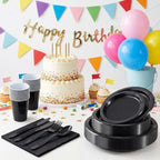 WELLIFE 210Pcs Black Plastic Plates,Black Disposable Plates for Party - Image 3