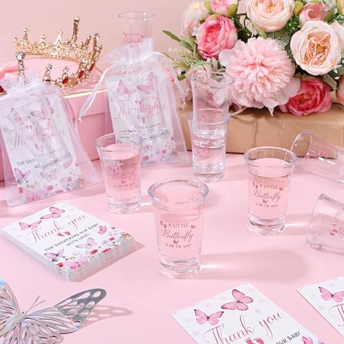 60 Set Butterfly Baby Shower Acrylic Shot Glasses A Little Butterfly Is on The Way Clear Shot Glasses Baby Shower Favor Bulk with Thank You Card Bag Boy Girl Theme Gift for Guest Gender Reveal Newborn - Image 5