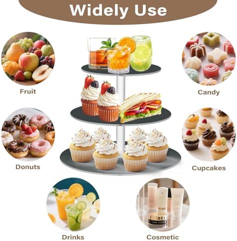 J JOYSAY Gray Pattern Acrylic Cupcake Stand 3 Tier Dessert Table Display Set Clear Cake Stands for Party Wedding Baby Shower Decorations Easy Assembly Donut Tower - Image 5