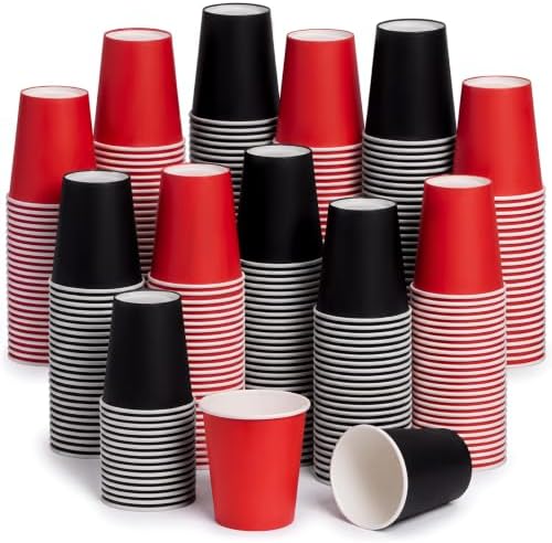Mimorou 300 Pcs 8 oz Disposable Paper Cups Holiday Party, Black, Red by Mimorou